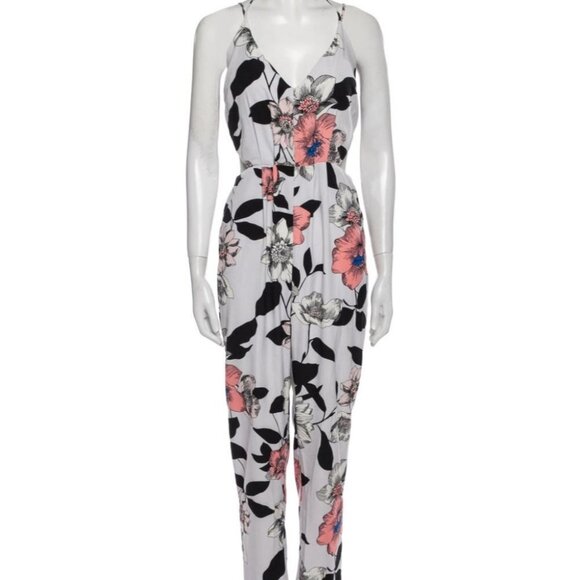 Leith V-neck Jumpsuit Light Gray‎ Floral Small S New Cutout Pants - Picture 13 of 13